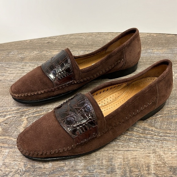 Lorenzo Banfi 671 Genuine Crocodile Strap Suede Penny Loafers Men’s 11 Italy